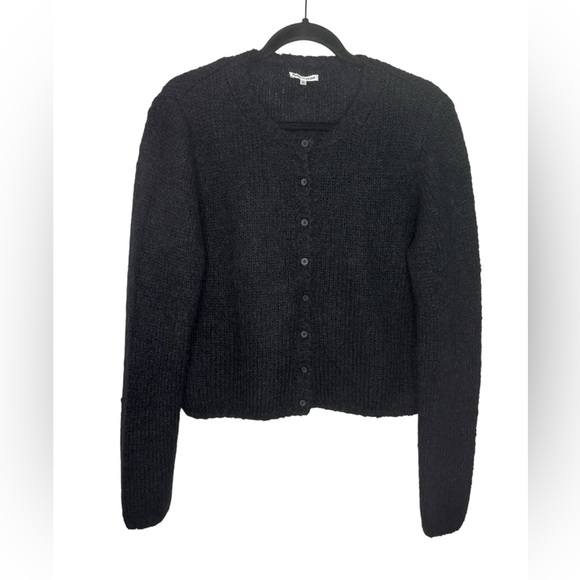 Reformation Black Baby Alpaca Merino Wool Button Front Cardigan Sweater Medium - Picture 2 of 12